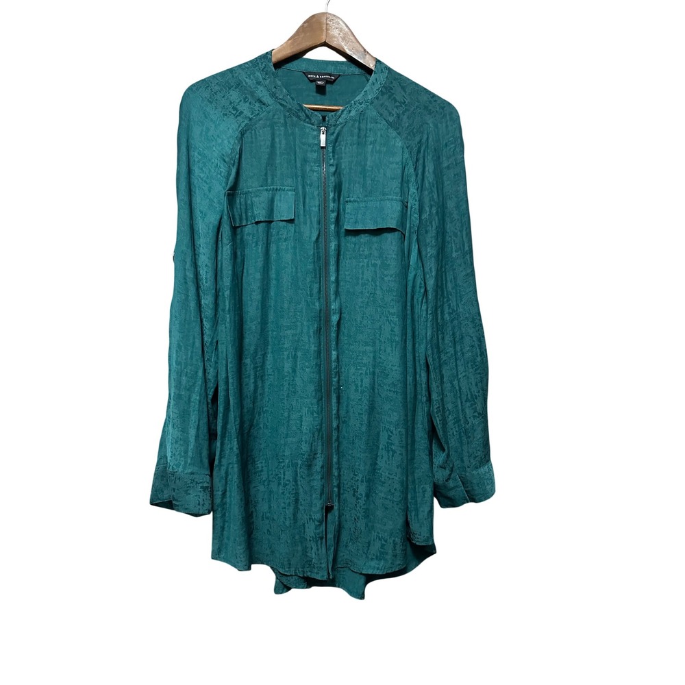 Rock Republic Teal Textured Zipper Front Tunic Shirt XL